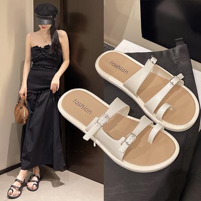 Женские сандалии для летней носки, корейские ретро-шлепанцы, плоские римские пляжные туфли
