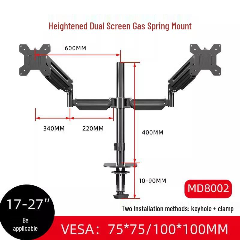 No-Drill Dual Screen Desktop Monitor Stand with Pneumatic Retractable Arm
