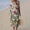 Women's Fashion Casual Long Sleeve Floral Print Round Neck Pocket Elegant Temperament Dress