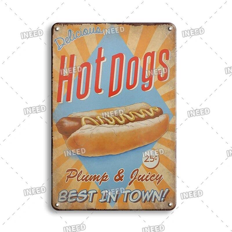 Pizza Zone Metal Poster Tin Plate Ice Cream Hot Dog Vintage Kitchen Iron Painting For Restaurant Party Home Wall Decoration