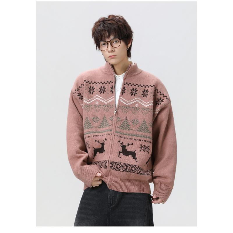 Мужской винтажный кардиган-свитер с жаккардовым узором Fair Isle, свободная вязка, верхняя одежда