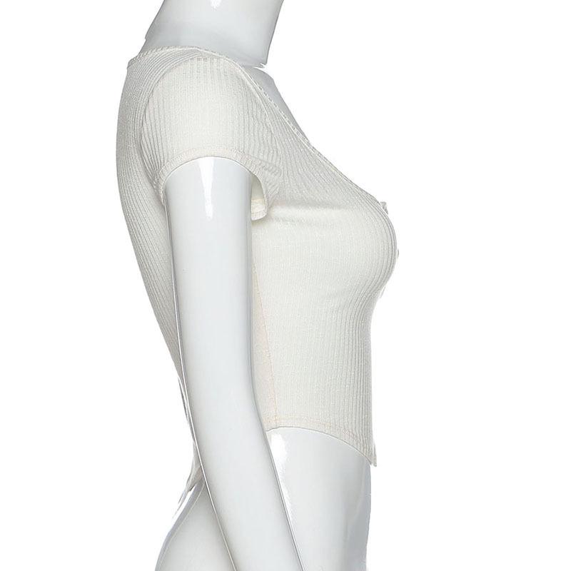 2024 Европейская и американская мода Женская футболка с коротким рукавом с U-образным вырезом, облегающая, однотонная, укороченная