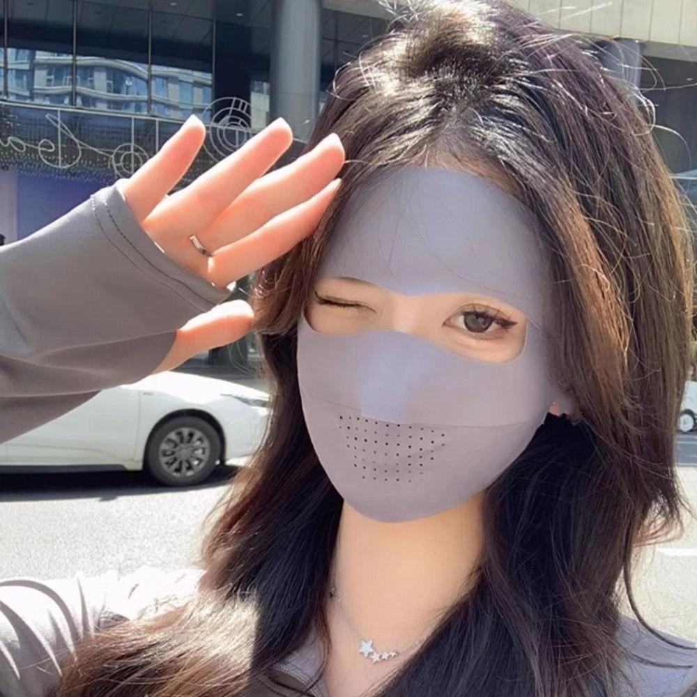 Neck Protection Sunscreen Mask Solid Color Ice Silk Mask Detachable Womne Face Shield  Summer