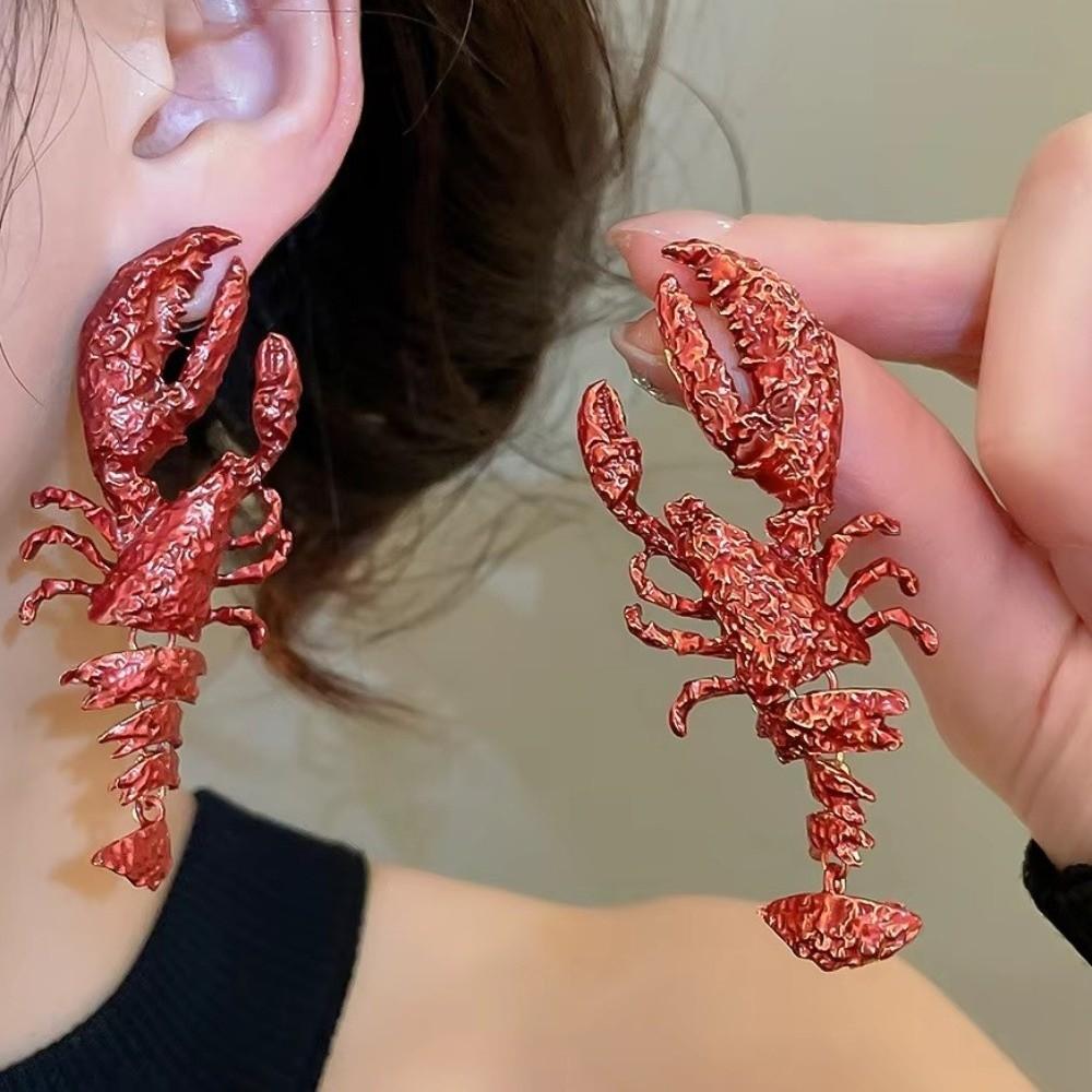 Metal Lobster Earrings Large Size Animal Drop Earrings Charm Crayfish Pendant Earrings Casual