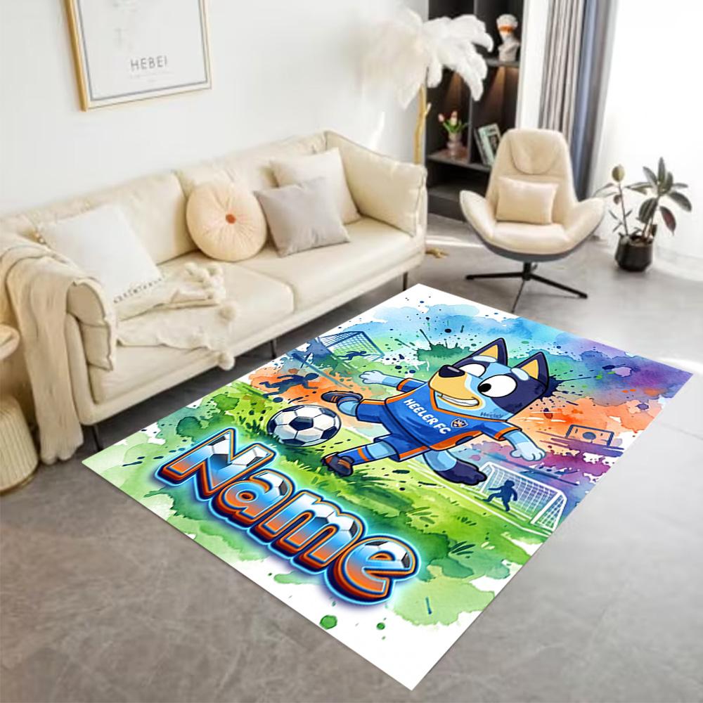 Soccer Fun Bluey Customize Text Floor Mat Perfect for Bedrooms Dormitory Kitchen Hallway Anti-slip Rug Decorate Offices Best for Christmas