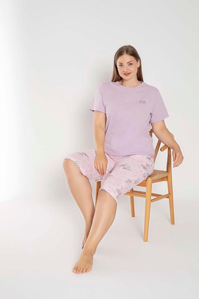 Женский стиль, пижамный комплект больших размеров, хлопковый пижамный комплект Капри большого размера с короткими рукавами