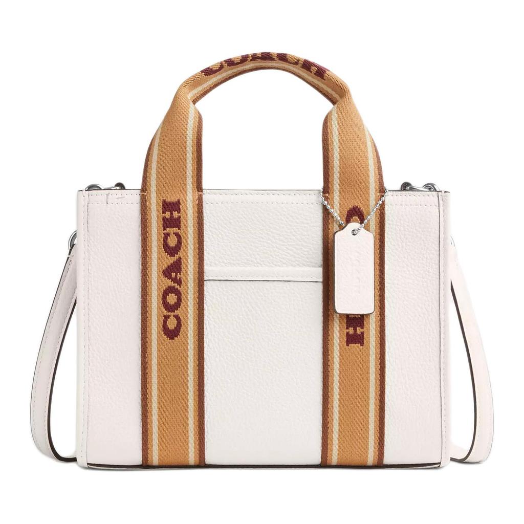 Coach Смит 24 Логотип Магнитная застежка Кожаная сумка-тоут Женские сумки-тоут Белый Коричневый CAR77-SVCAH