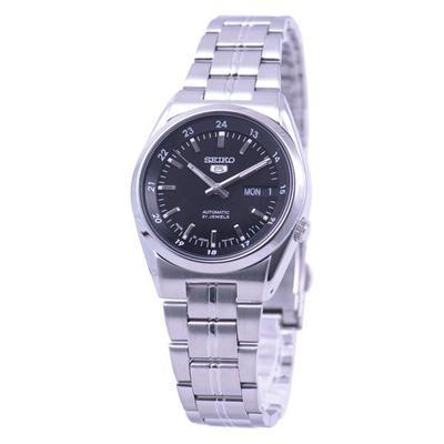Мужской SNK567J1 (Seiko5 с автоподзаводом, желто-черный циферблат) Круглые часы из серебристой нержавеющей стали, аналоговые