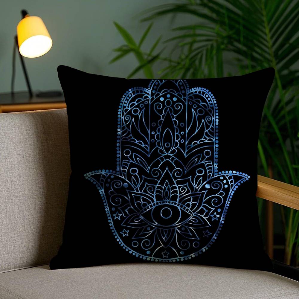 Beautiful Mysterious Style Hamsa-A Pillow Case Anti-dustmite Pillowcase Invisible Zipper Silky Short Plush Sofa Cushion Cover