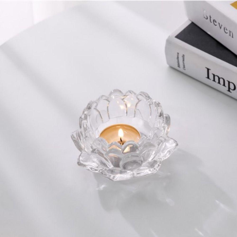 2Pcs Elegant Chinese Glass Lotus Candle Holder Creative Simple Candles Stand Home Decor