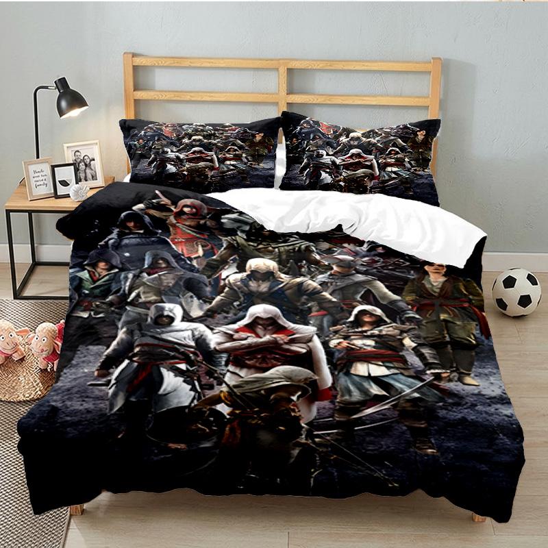 3PCS Game Creed Bedding Set Printed Duvet Cover Closure Includes 1 Duvet Cover & 2 Pillowcases for All Seasons Bedroom Decor