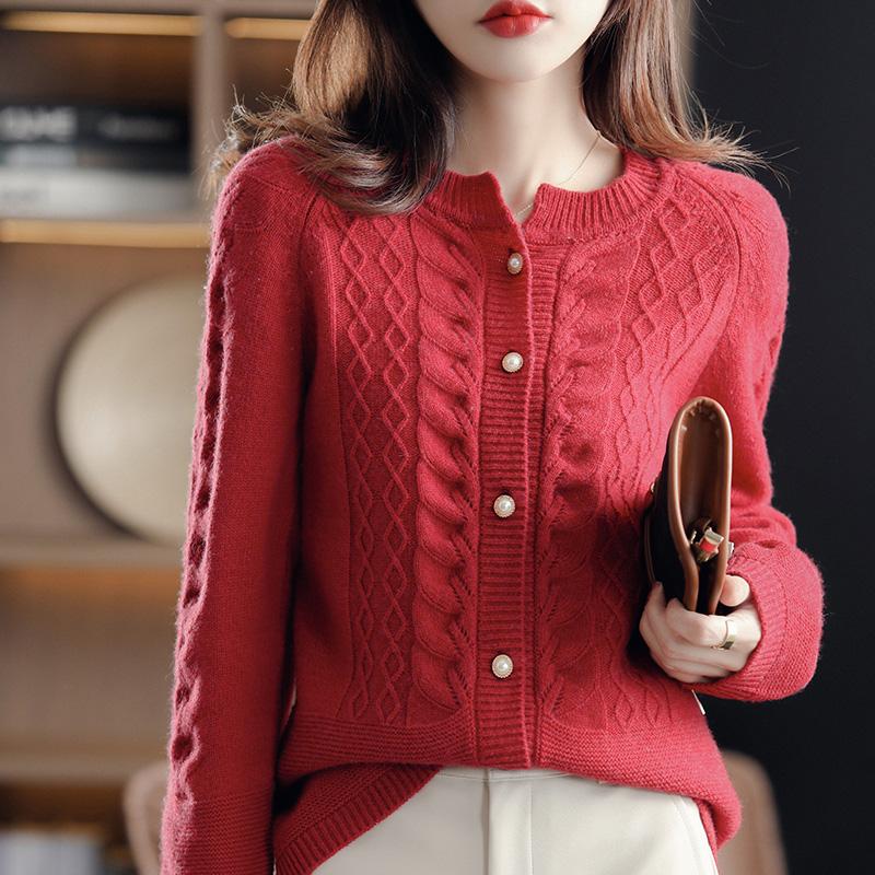 Ladies Wool/Cashmere Cardigan Spring New Large Size Twist Coat High-End Cashmere Sweater Shirt Loose Women Jacket Thick Top