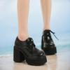 Мода 11см Сверхвысокие каблуки Водонепроницаемая платформа Новые женские больших размеров 35-40 Шнуровка Толстая подошва Круглый носок Одиночные туфли Zapatos Mujer