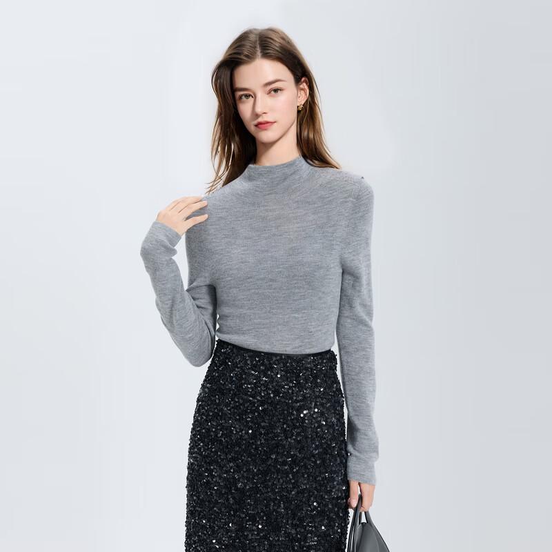 Sancai Women's 100% Wool Half-High Collar Knit Sweater