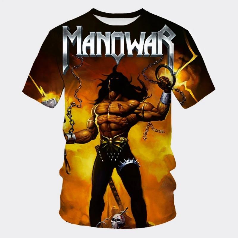 MANOWAR Рок Хип-хоп Группа 3D Принт Спортивная Быстросохнущая Дышащая Мужская Футболка Уличная Повседневная Мода Одежда с Коротким Рукавом Лето