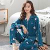 Большой размер женский пижамный комплект хлопковые брюки с длинными рукавами студенческая домашняя одежда из двух частей кардиган с отворотами женский пижамный комплект