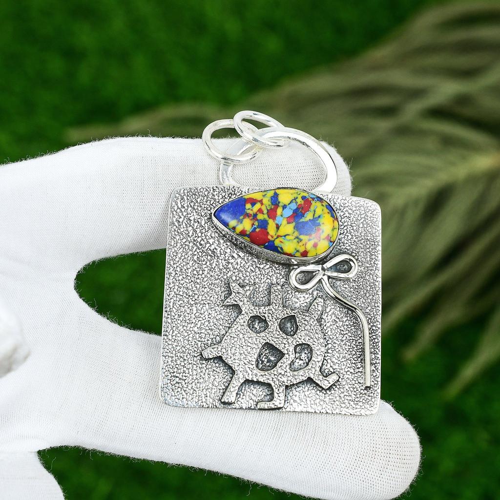 Friendship Day Deal 925 Sterling Silver Mosaic Balloon Jasper Stone Boho Pendant