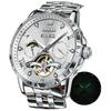 OLEVS Men's Automatic Mechanical Watch with Moon Phase Display, Stylish Skeleton Design, Waterproof, Popular, Luminous, White