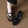 Fish Grid Hollow Ballet Shoes Women's Summer New Round Head Casual Women's Shoes Fashion Belt Buckle Single Shoes