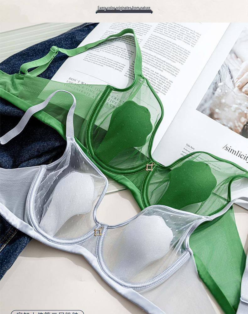 Women's Sexy Mesh Breathable Underwear: Super Thin, Rabbit Ear Design, Anti-Protrusion, Soft Underwire Bra for a Smaller Chest Look.