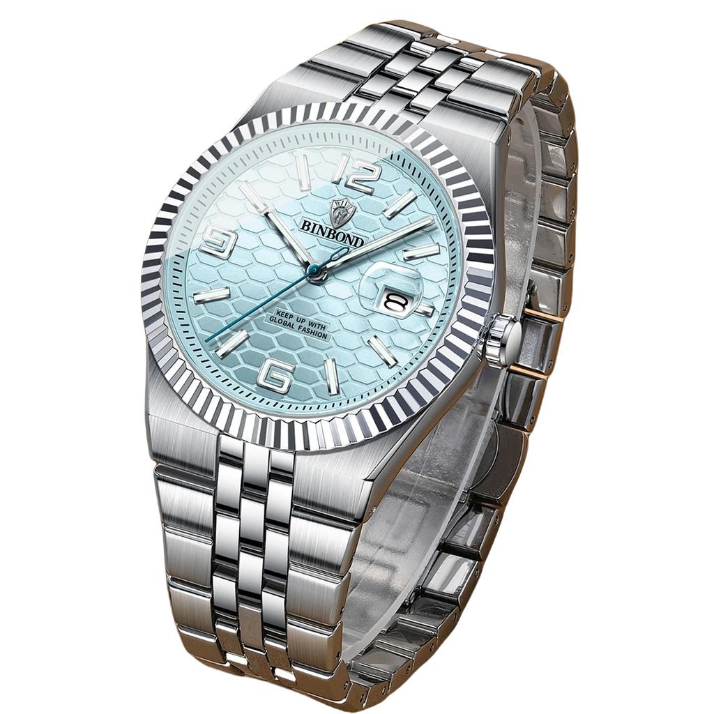 BINBOND Men's Quartz Watch Classic Style Waterproof Luminous Date Display Stainless Steel Wristwatch For Male