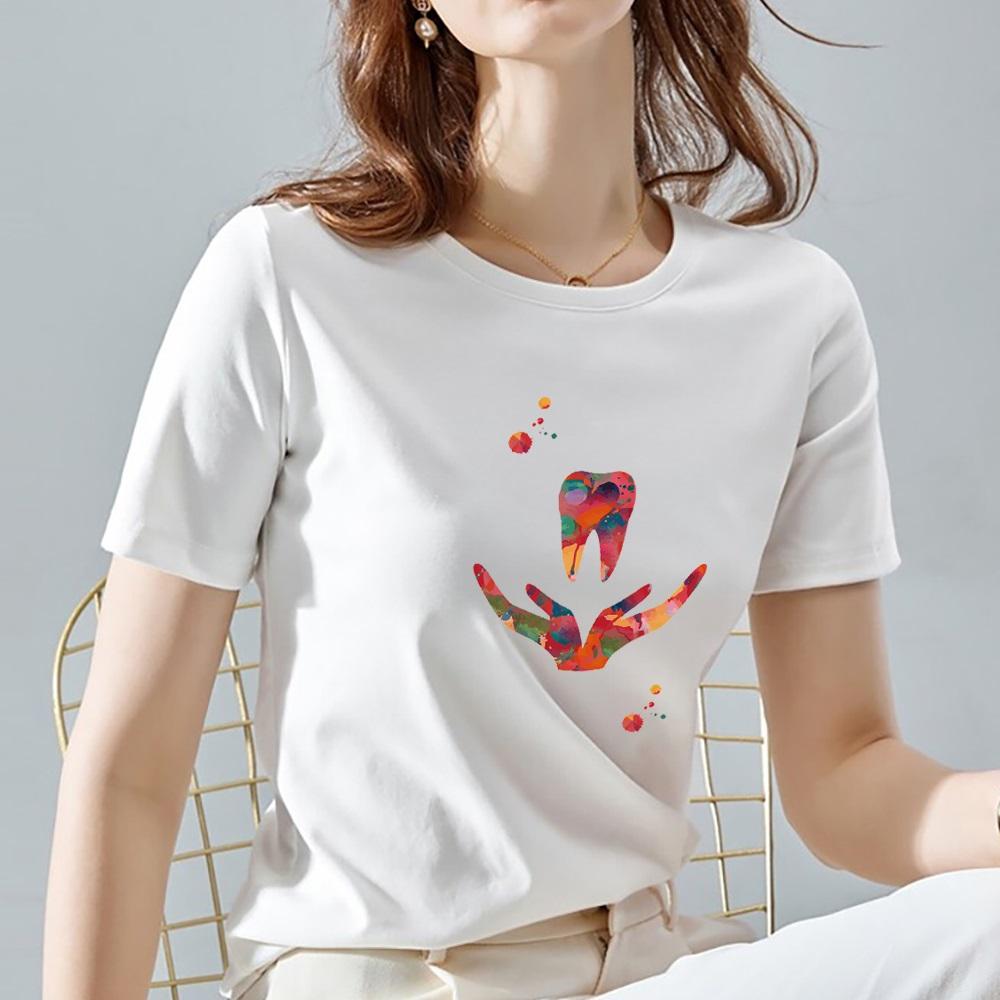 Женская футболка с милым рисунком зубов в стиле Харадзюку, футболка с круглым вырезом, белая уличная классическая универсальная футболка с коротким рукавом 2022