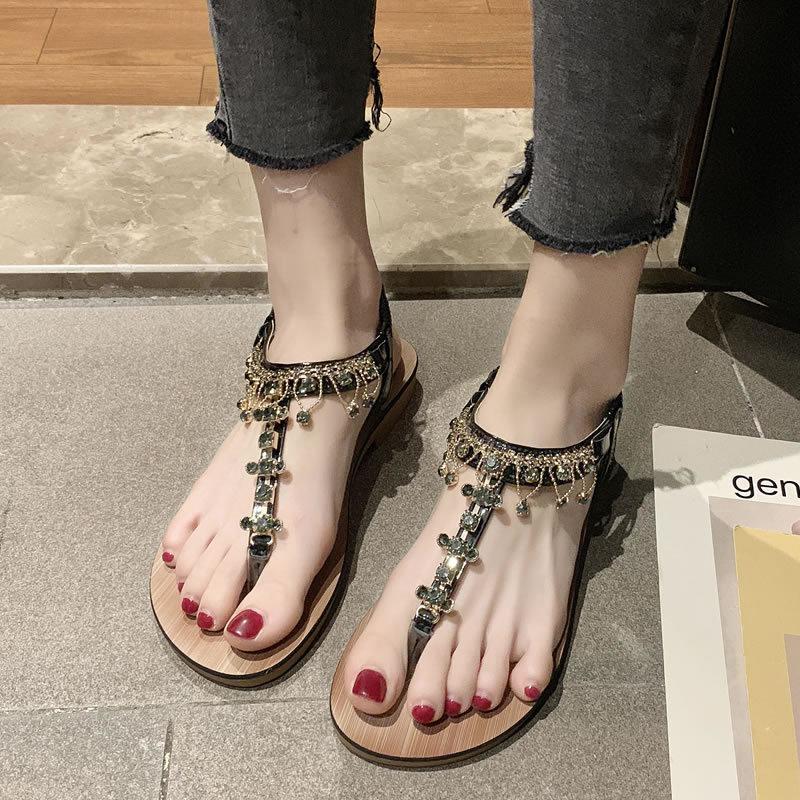 Элегантные шлепанцы, сандалии, женские, плоские, для отдыха на море, бохо, римские женские, изысканные сандалии, женская повседневная пляжная обувь