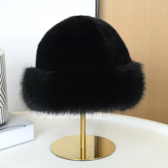 Faux Fur Winter Bucket Hat Solid Color Soft Texture Thickened Warm Plush Hat Gentle Feel Winter Headwear