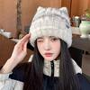 Cute Cat Eared Knitted Hat for Women Winter Korean Style Thickened Warm Ear Protecting Woolen Hat Small Face Cover Up Cold Hat