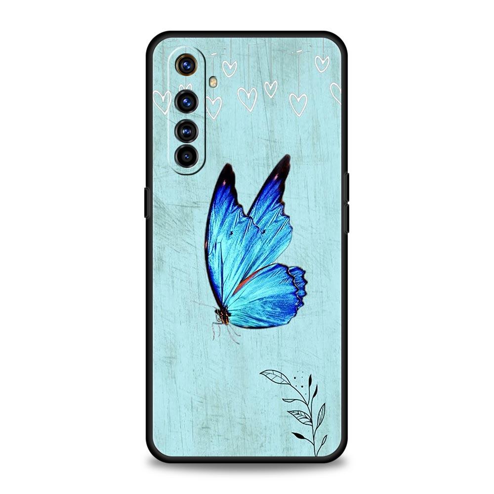 butterfly Phone Case For Realme 10 9 8 5G 7 6 GT2 Pro Plus 9i 8i C21 C11 C25 C35 GT Neo 2 3 3T Soft Silicone Black Cover Coque