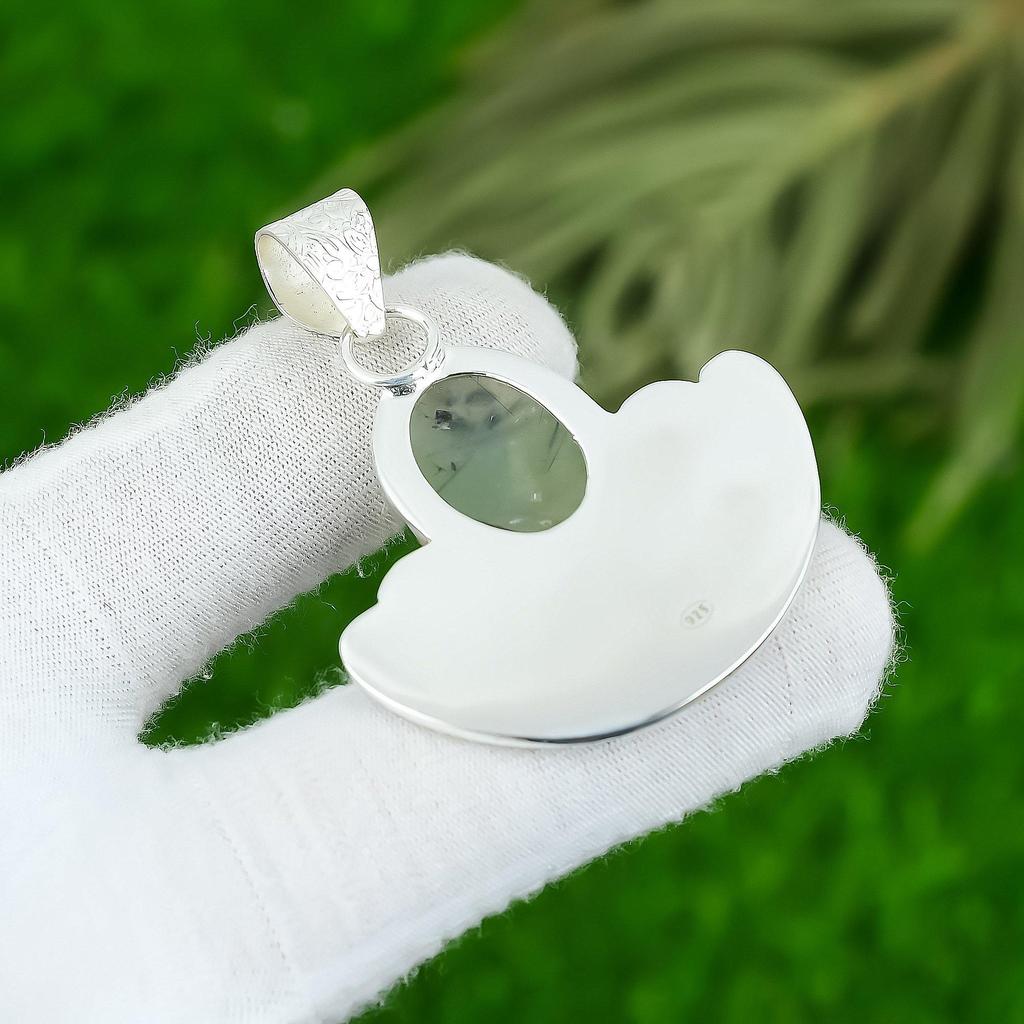 Moss Prehnite Stone Elegant Boho Bezel Ethnic Trendy Pendant 925 Sterling Silver