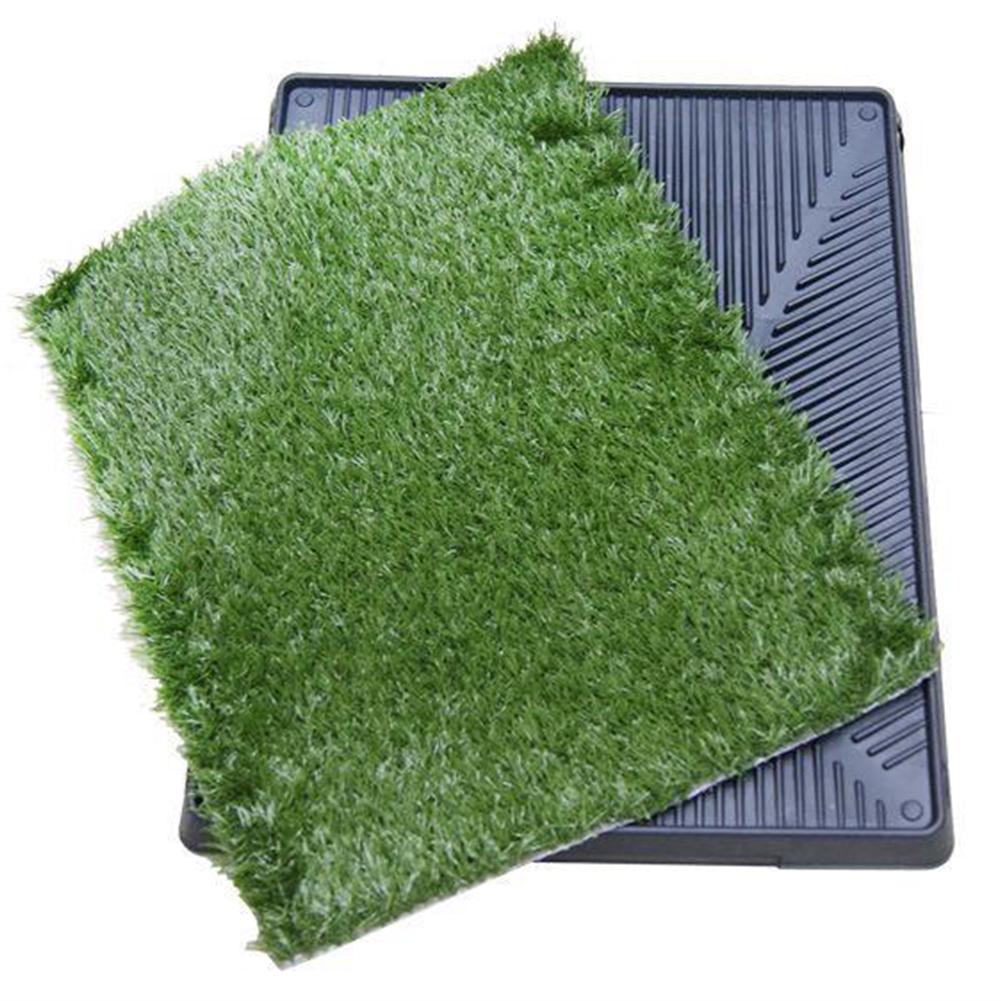 Artificial Grass Dog Potty Pad with Large Tray Multi Drainage Holes Splash-Proof Design Reusable for Indoor Outdoor Porch Use