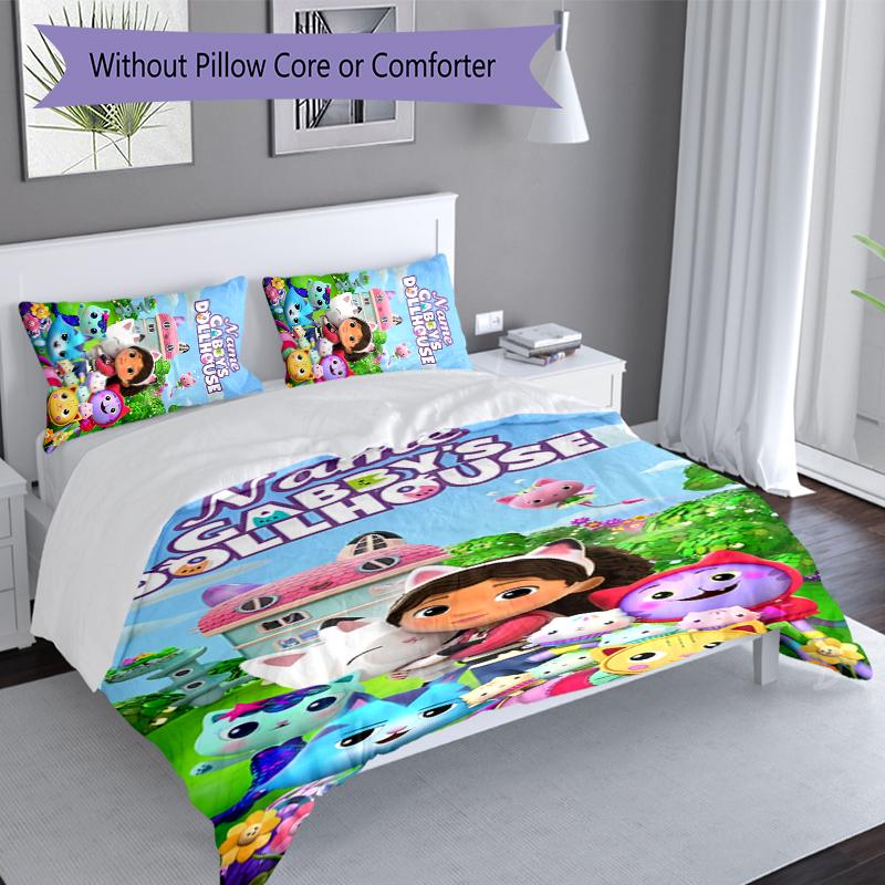 3pcs Custom Name Gabby's Dollhouse Set,Includes 1 Duvet Cover and 2 Pillowcases,All-season Bedroom Decor