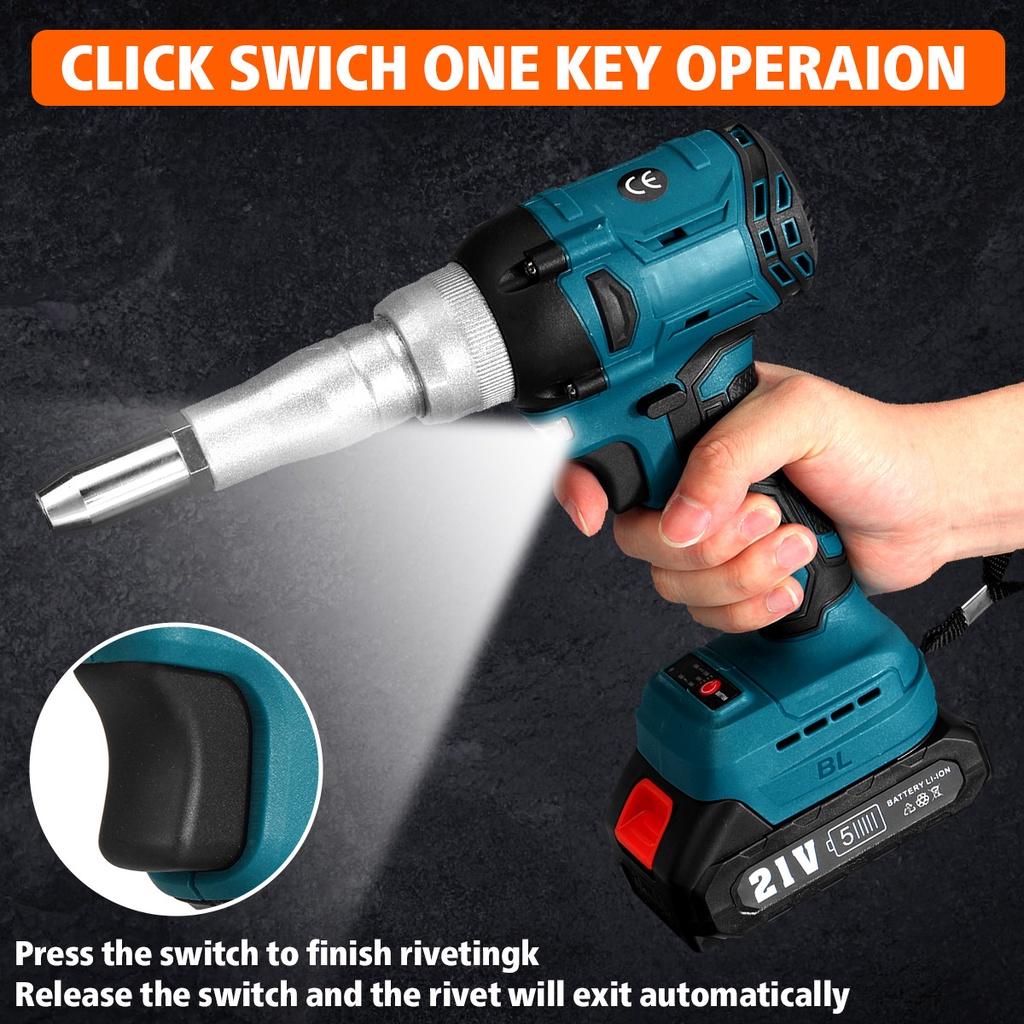 New Brushless Electric Riveter Guns 2.4-4.8mm Cordless Rivet Nut Gun W/ 7500mAh Li-ion Battery Rivet Tool