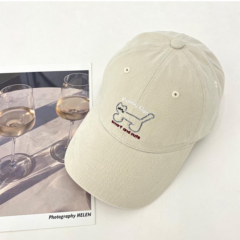 Adjustable Sunscreen Baseball Cap Breathable Cotton Peaked Hat Cat Embroidered Cap Unisex