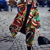 Women's Lapel Digital Print Long Sleeve Pocket Jacket Coat