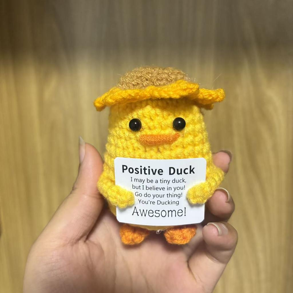 Funny Crochet Positive Energy Coffee Doll with Card Home Room Decoration Handmade Knitted Coffee Desk Ornament Christmas Gifts