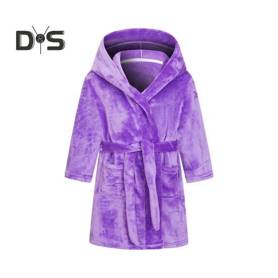 Фланелевый халат с капюшоном и завязкой на талии для девочек, мягкий пушистый банный халат для детей, теплый банный халат с принтом, капюшоном и карманами