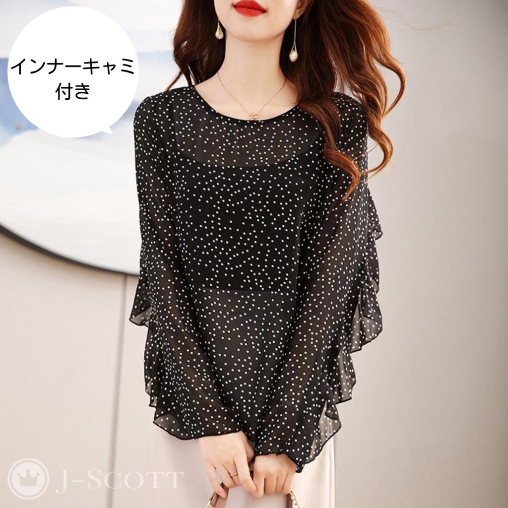 Blouse with Inner Dot Long Round Sleeve No Long Polyester Printed Weight Easy Thick Long Sleeve Summer Sleeve Conscious [J-Scott] Women's Cami,
