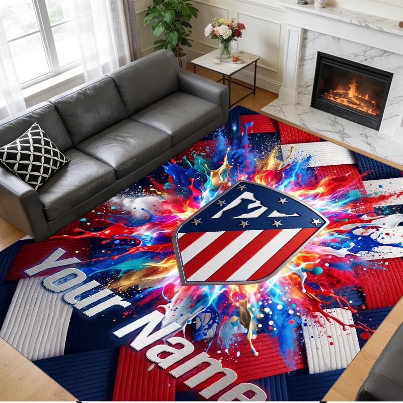 Crystal Velvet Rug Custom Name Text, Soft Non Slip Floor Mat Home DecorAtletico Madrid