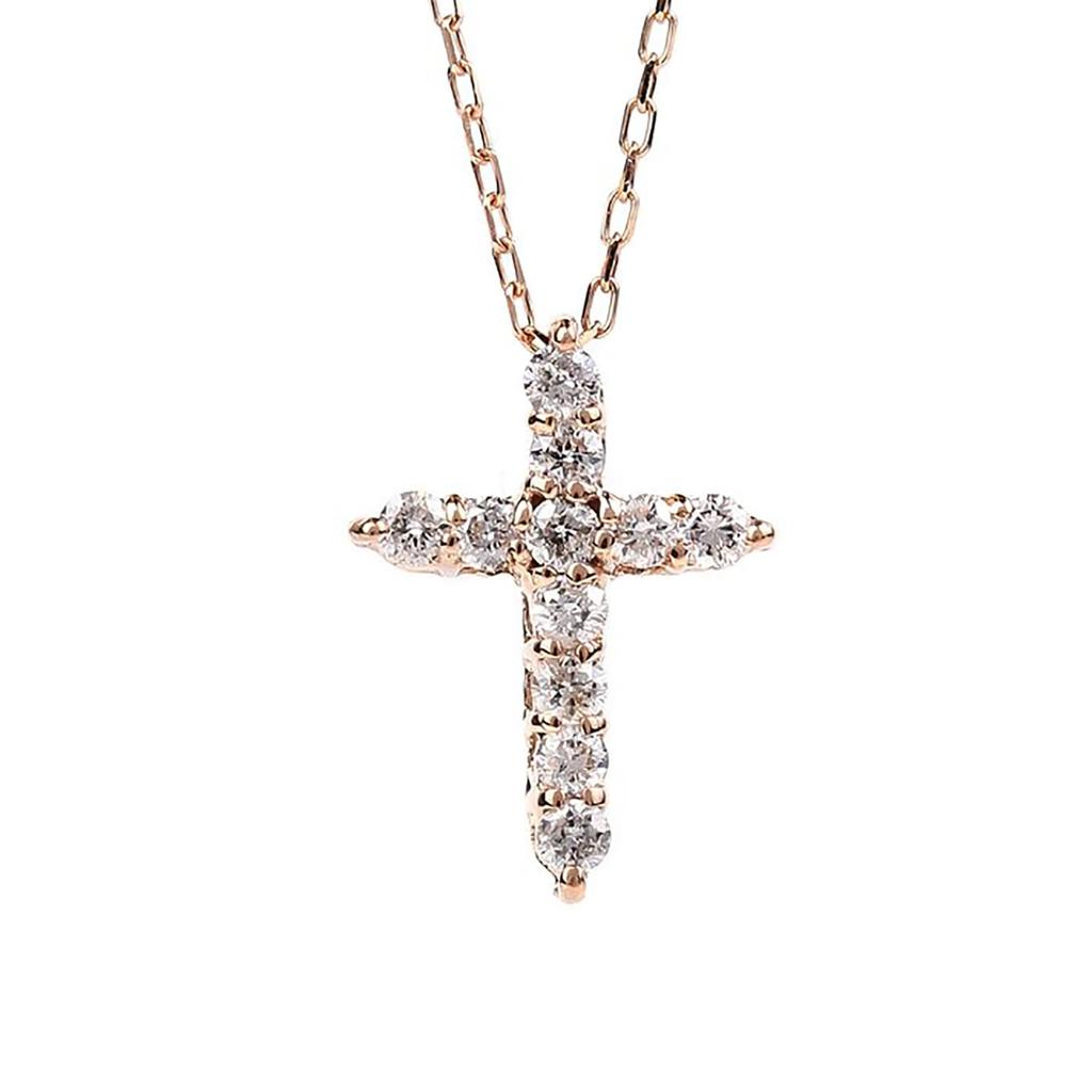 PLUSTER Diamond Cross Necklace K10 Pink with Genuine Gold Simple and Perfect Gift for or Any Other Occasion Box Plaster Women's (0.1ct Gold) Chain,