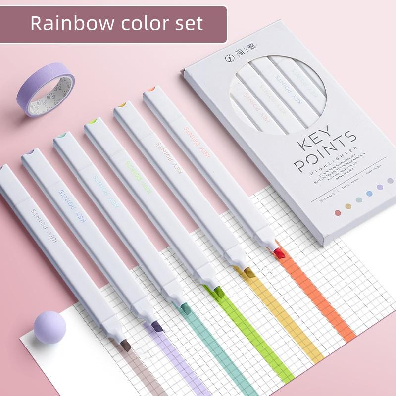 6 шт., набор ручек-хайлайтеров мягкого цвета, двусторонняя жирная кисть, тонкий маркер для рисования, офисная школа
