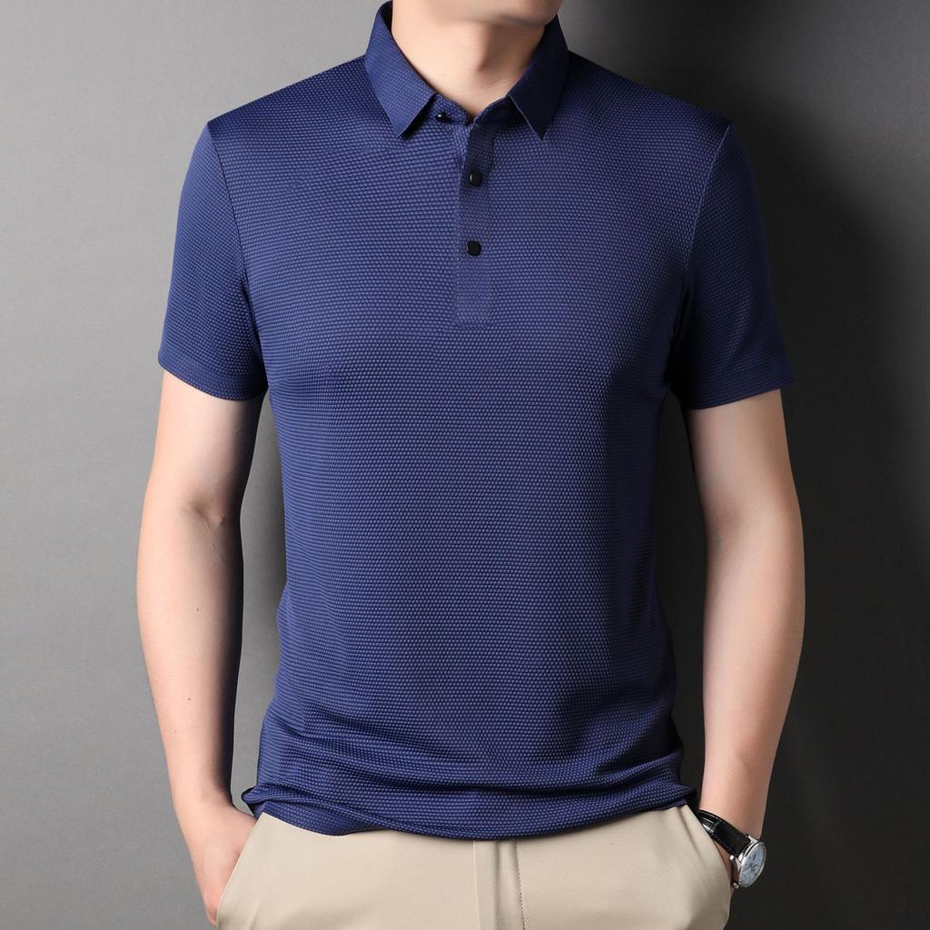 Новая мужская футболка в деловом стиле с короткими рукавами, свободная тонкая рубашка с лацканами, не требующая глажки, одежда для папы