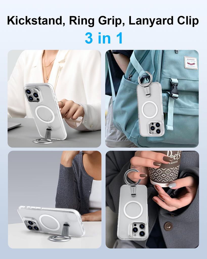 Oatsbasf for iPhone 16 15 Pro Max Phone Case with Magsafe 360°Rotatable Magnetic Ring Stand Transparent Bumper Protective Cover