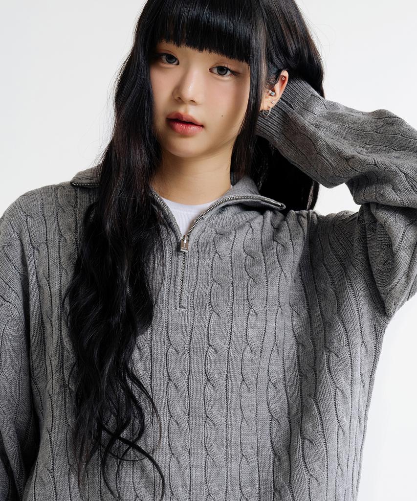 LEMAIN SECOND Oversized Voluminous Washable Half-Zip Cable Knit_6 Colors