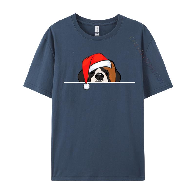 St. Bernard Dog Christmas T-Shirts Manga T Shirt Graphic Men Tops Tees Santa Hat T-Shirts Christmas T-Shirt Cotton
