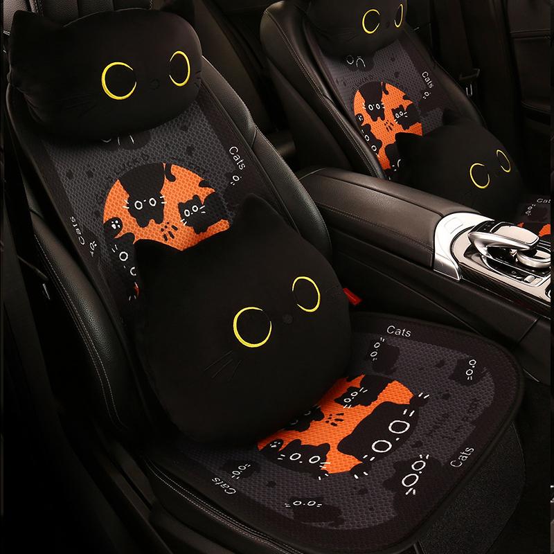 Cute Cartoon Car Seat Cushion Personality Cat Pattern Men's Women's Car Seat Cover Interior Accessories Four Seasonal Universal