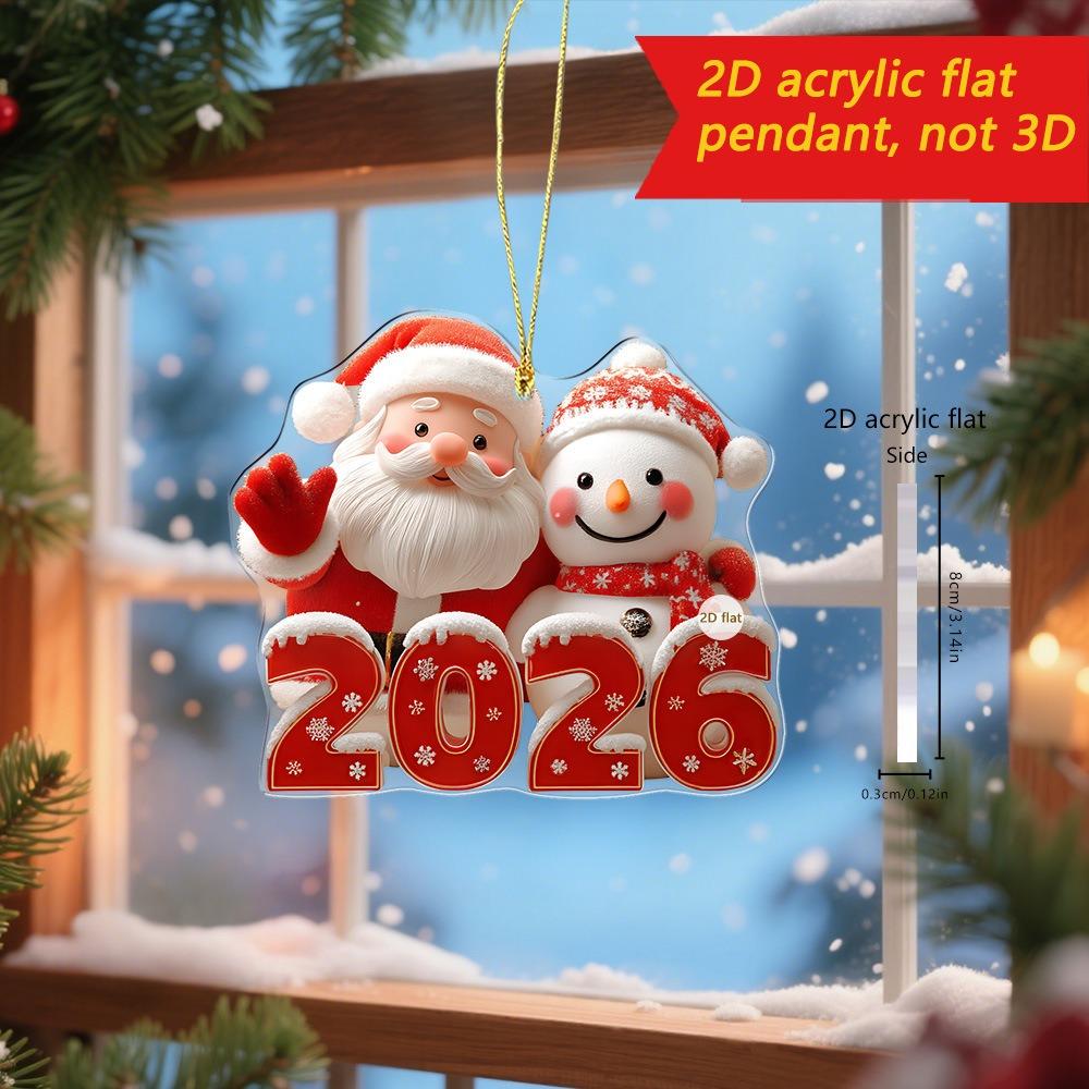 2D Плоский Акриловый Милый Мультяшный Подвеска Санта Клаус Снеговик Лось 2026 С Новым Годом Подарок Рождественское Украшение для Подвешивания на Елку Домашний Рождественский Декор