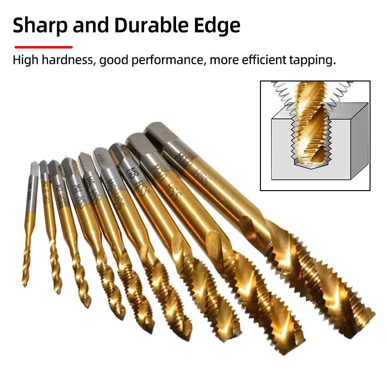 HSS Sprial Thread Tap Titanium Coated Metric SAE Screw Tap Drill Bits M3-M8 Or M2-M12 Machine Plug Tap Threading Tool Hand Tools