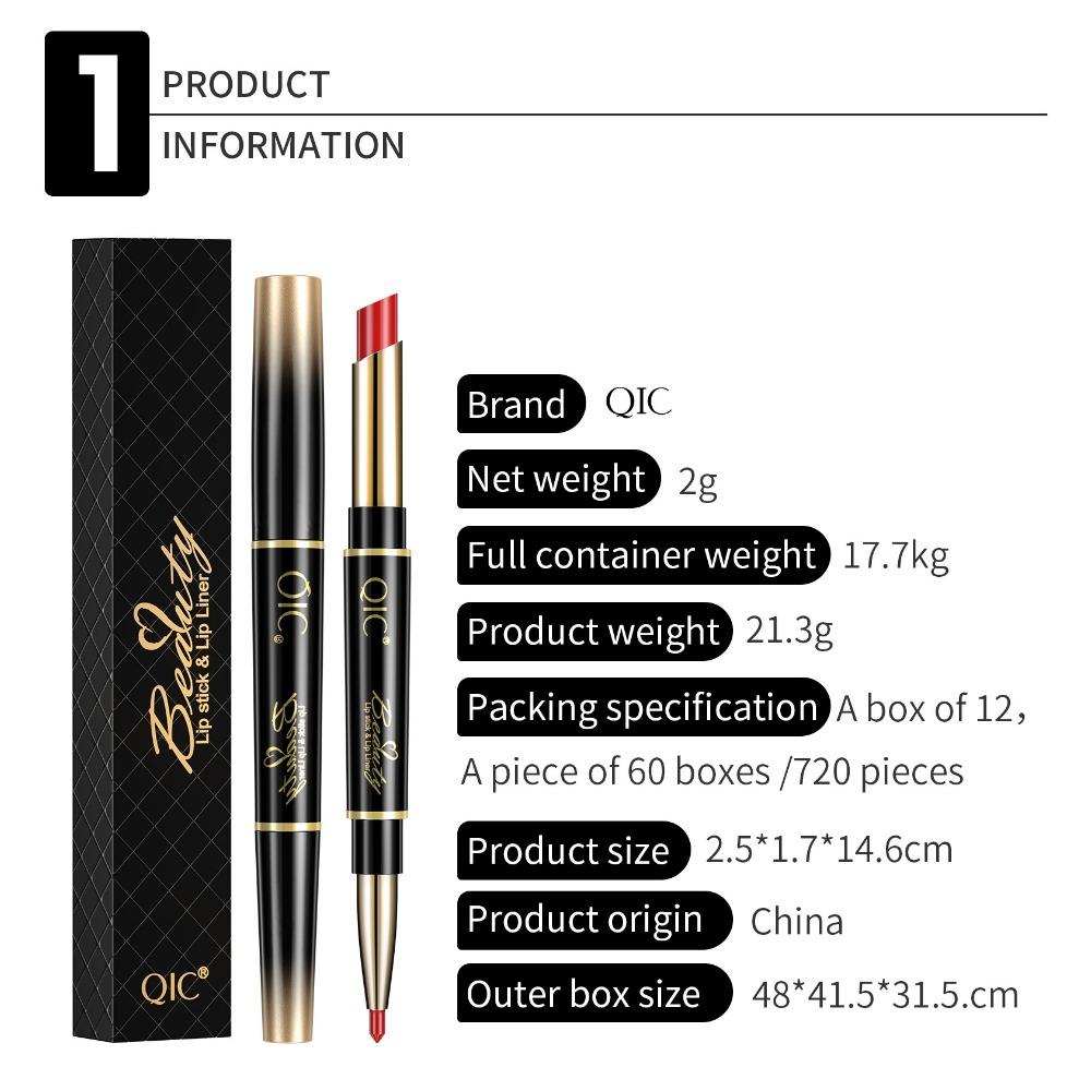 Двусторонняя губная помада QIC, водостойкая, стойкая, цветная помада «два в одном», тонкая помада для губ, подводка для губ